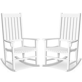 Costway - 2PCS Wood Rocking Chair Porch Rocker High Back Garden Seat Indoor Outdoor - White