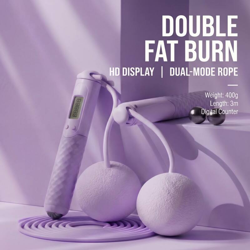 DOUBLE FAT BURN  
HD DISPLAY | DUAL-MODE ROPE  
Weight: 400g  
Length: 3m  
Digital Counter
