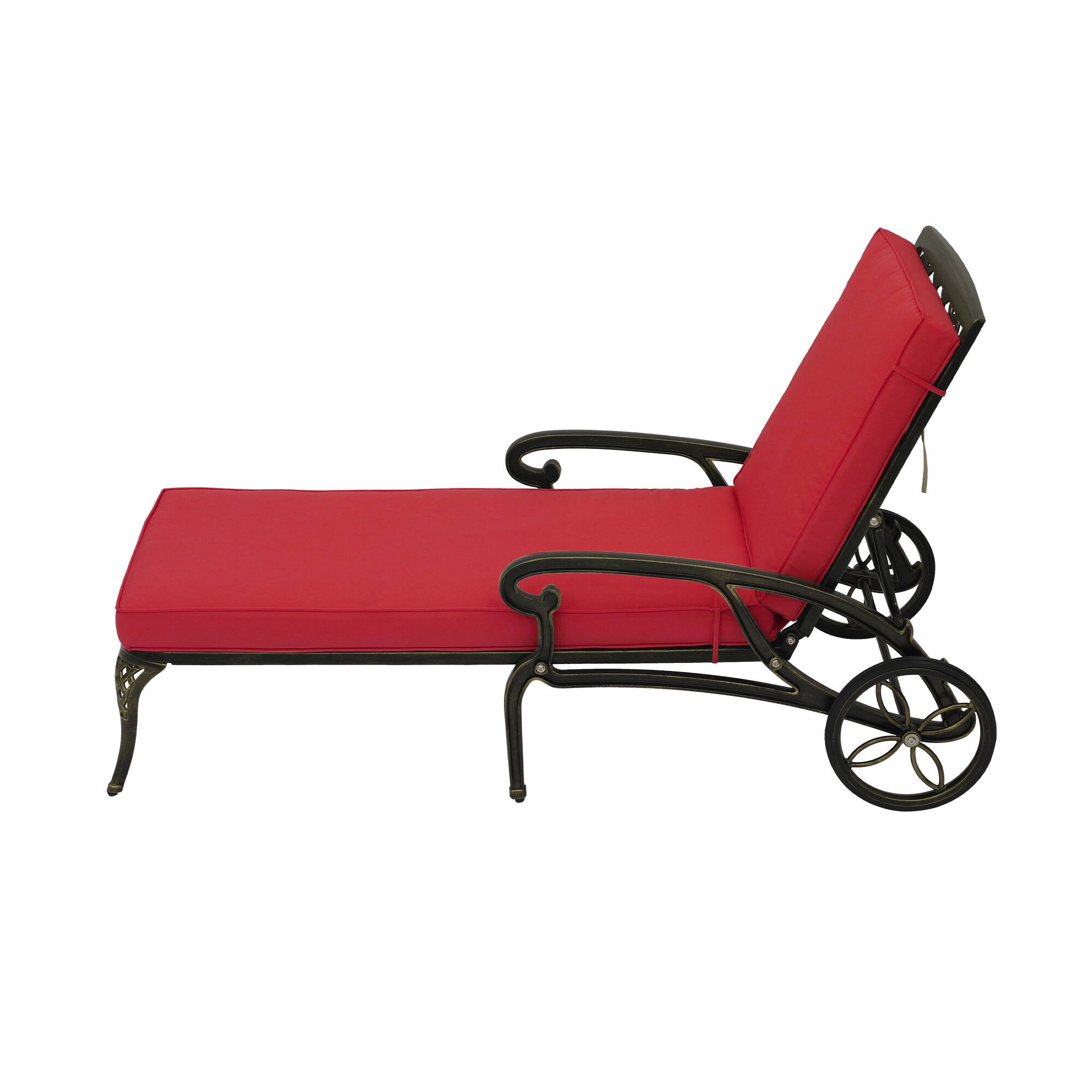 Angle. Mondawe - Cast Aluminum Reclining Outdoor Chaise Lounge include cushion - Bronze.
