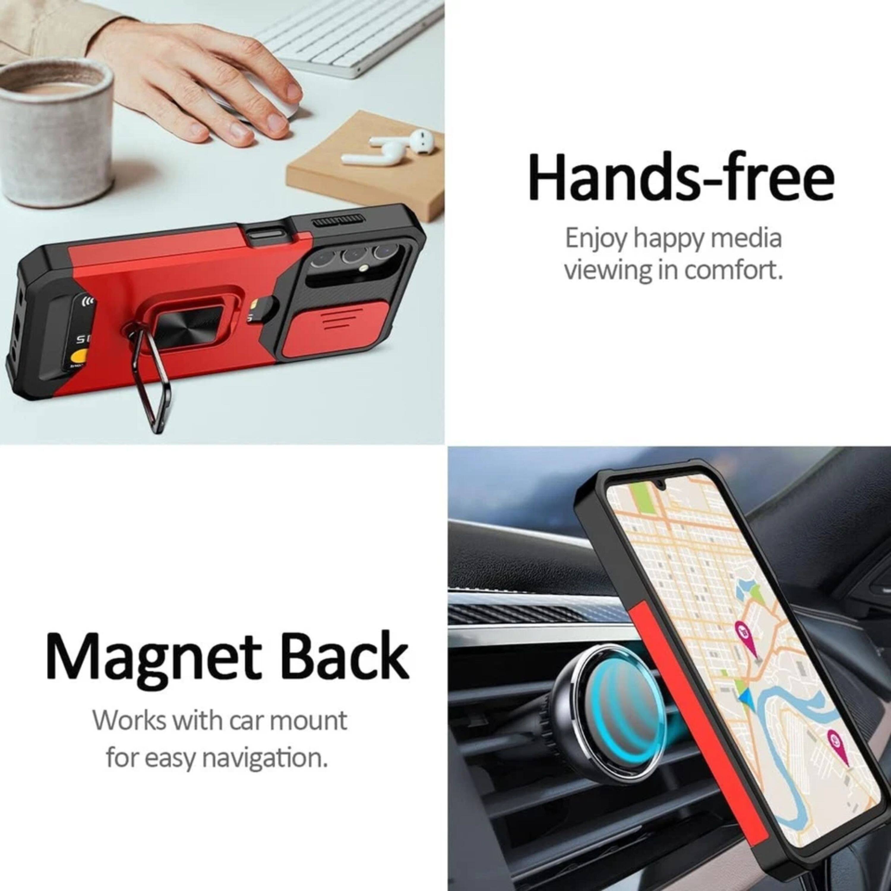 Hands-free  
Enjoy happy media viewing in comfort.  

Magnet Back  
Works with car mount for easy navigation.