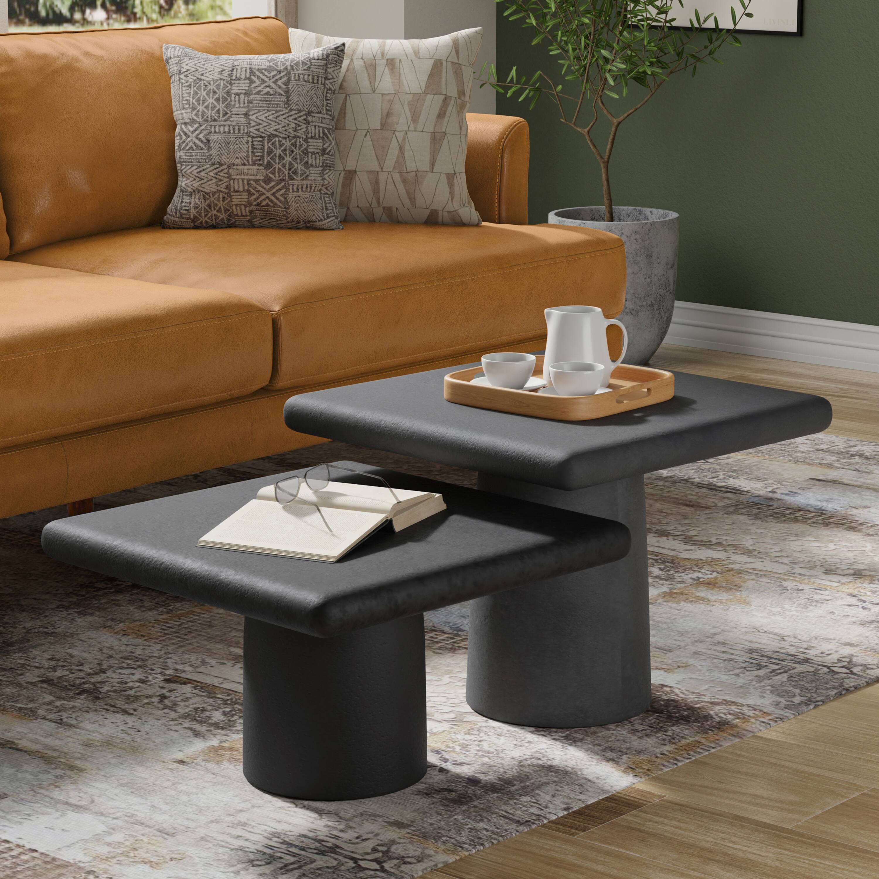 Angle. Simpli Home - Zachary 21"  Contemporary Cast Aluminum Coffee Table 2 Piece Set in Graphite, Black Nickel, Fully Assembled - Graphite, Black Nickel.