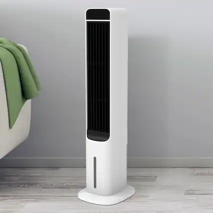 Front. Parrot Uncle - 40" Bladeless Cooling Tower Fan Portable Evaporative Air Cooler with Remote - White.