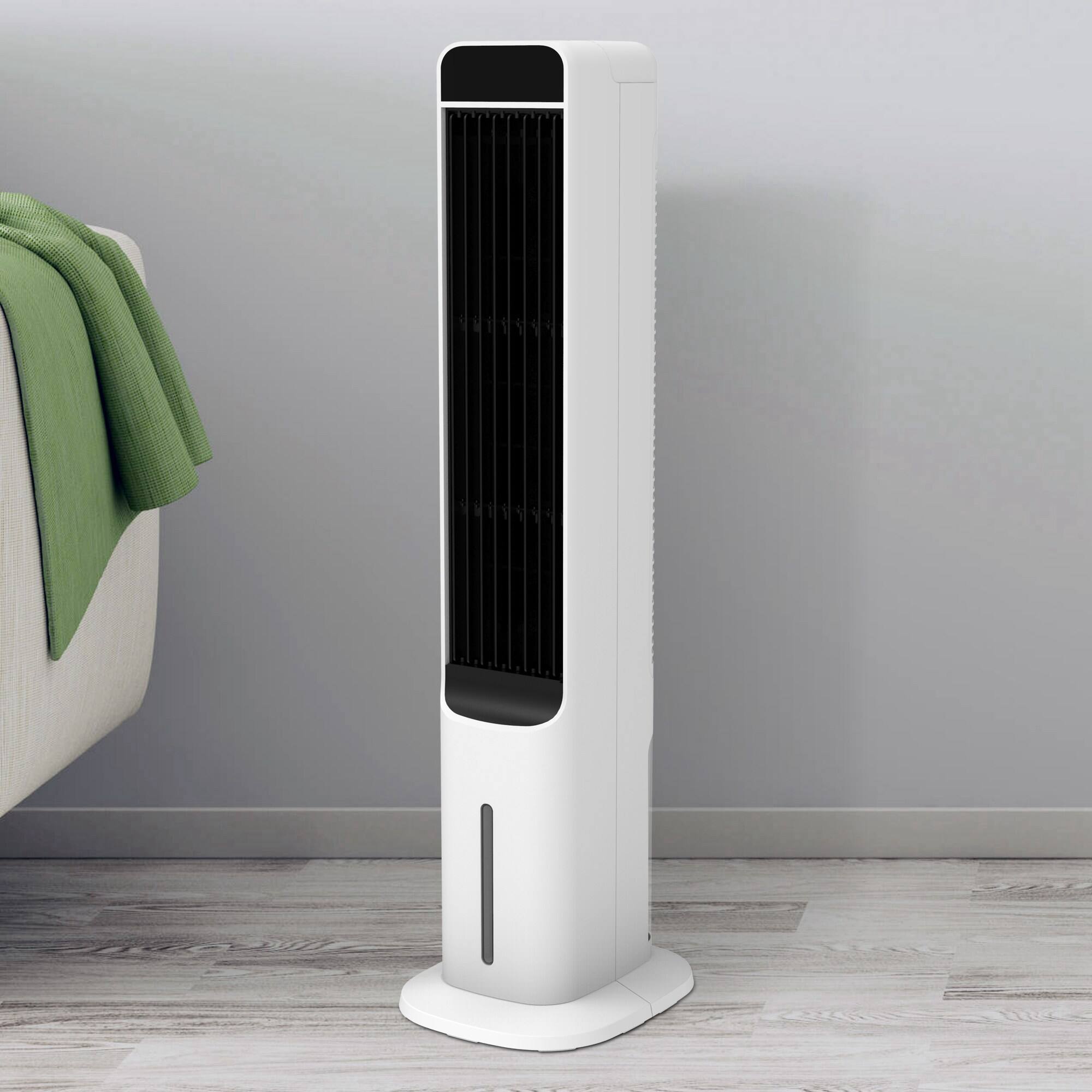 Front. Parrot Uncle - 40" Bladeless Cooling Tower Fan Portable Evaporative Air Cooler with Remote - White.