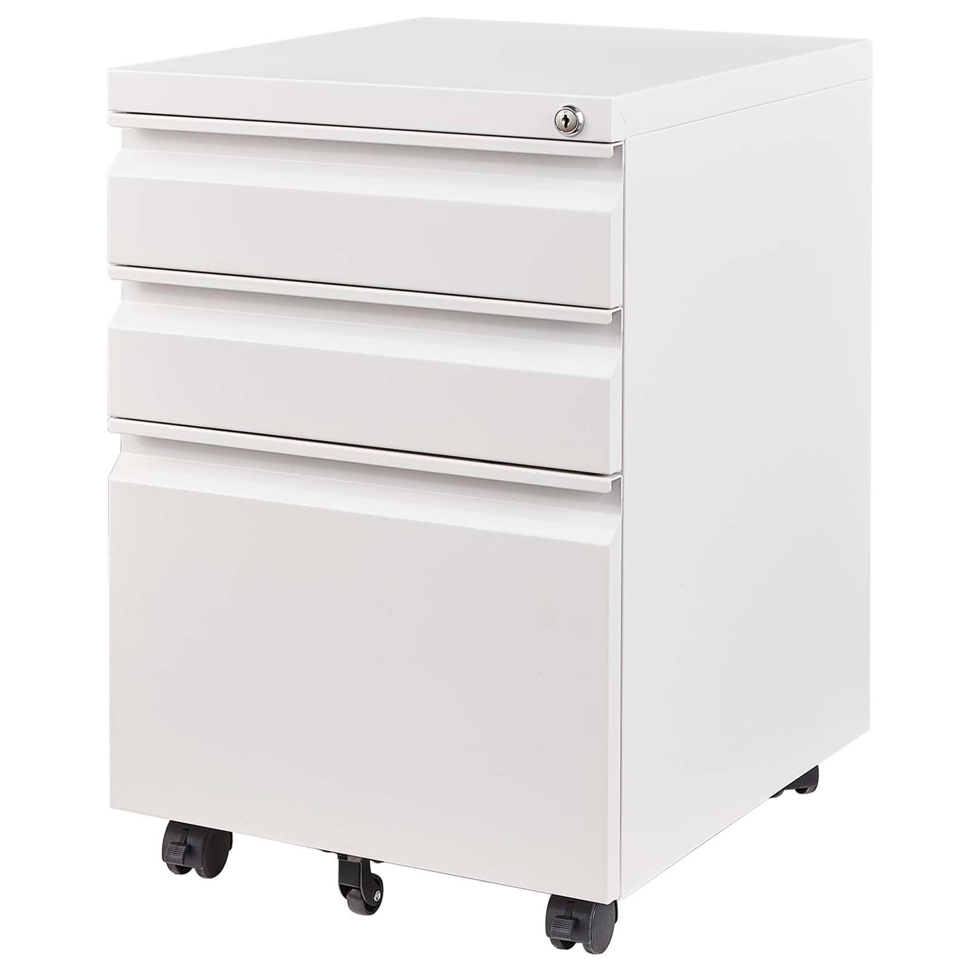 Front. Mirfee - 3-Drawer Mobile File Cabinet with Lock, Metal Organizer for A4/Letter/Legal - White.