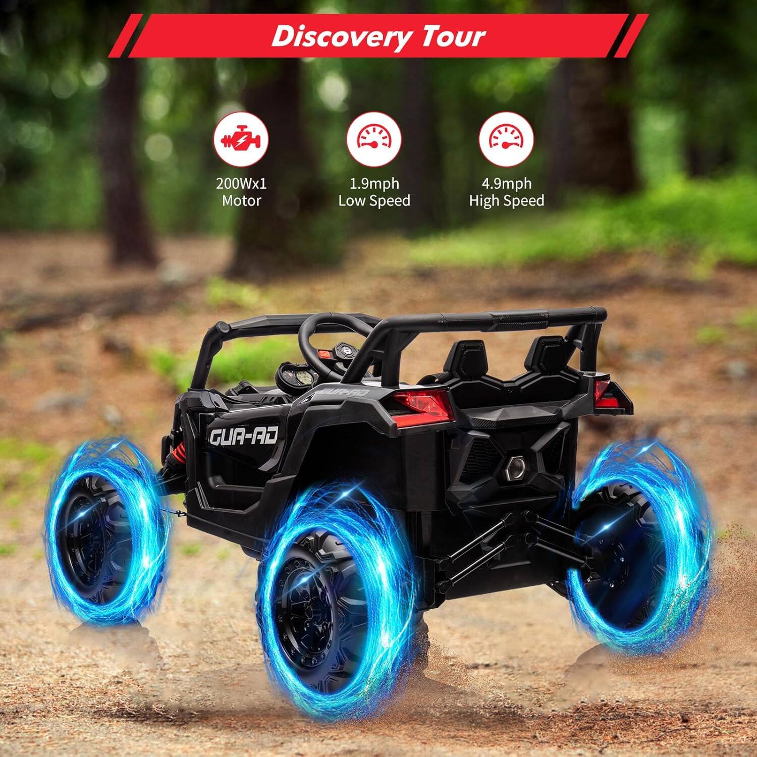 Discovery Tour

200Wx1 Motor

1.9mph Low Speed

4.9mph High Speed

GUA-AJ