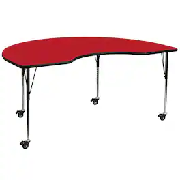 Flash Furniture - Wren Mobile 48''W x 72''L Kidney HP Laminate Activity Table - Standard Height Adjustable Legs - Red