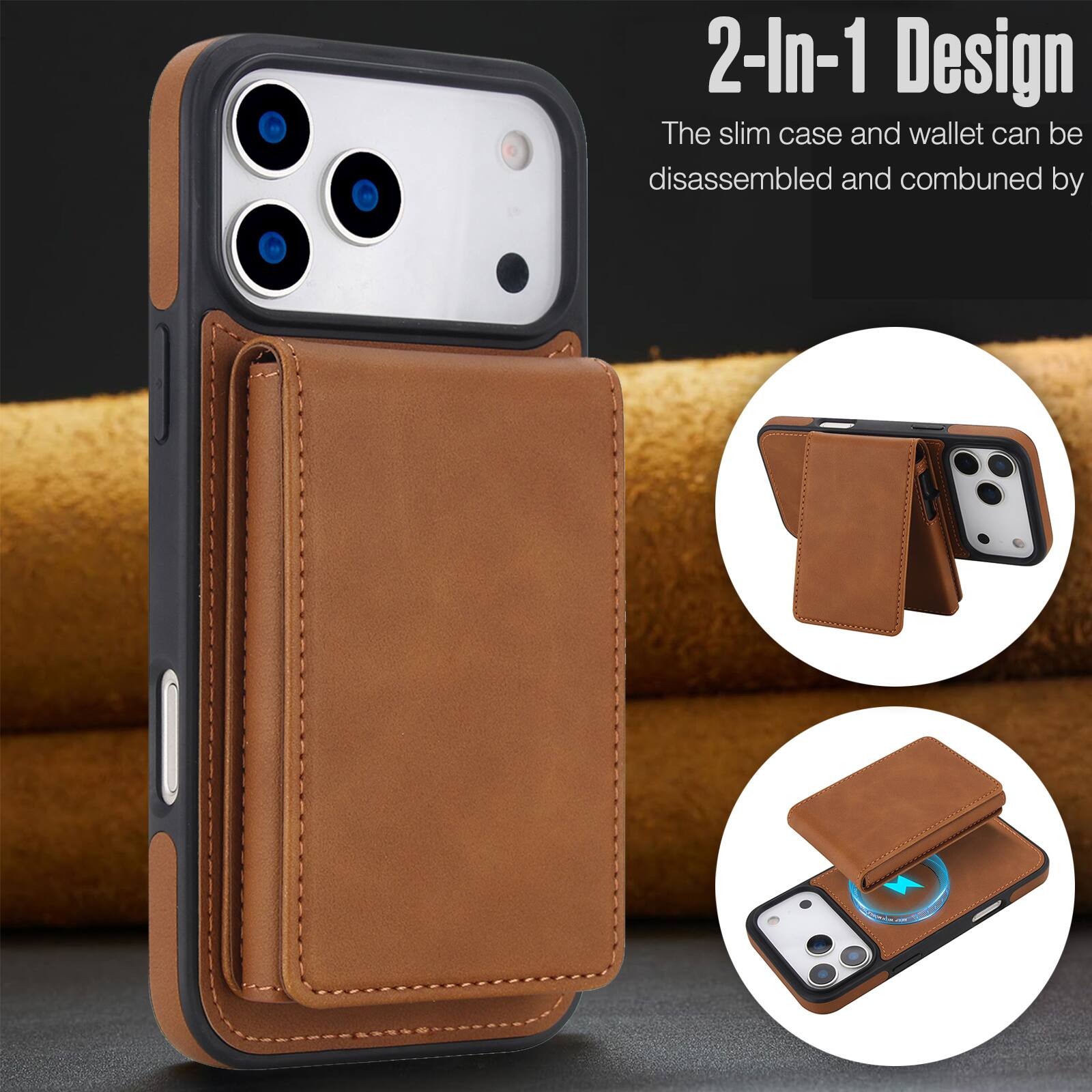2-In-1 Design  
The slim case and wallet can be disassembled and combined by