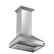 The image shows a stainless steel vent hood with a silver finish. The hood is designed to be installed above a stove, providing efficient ventilation for the cooking area. The hood features a large ventilation system with a silver grill, which helps to remove smoke and odors from the kitchen. The hood is mounted on a wall, and its sleek design adds a modern touch to the kitchen's aesthetic.