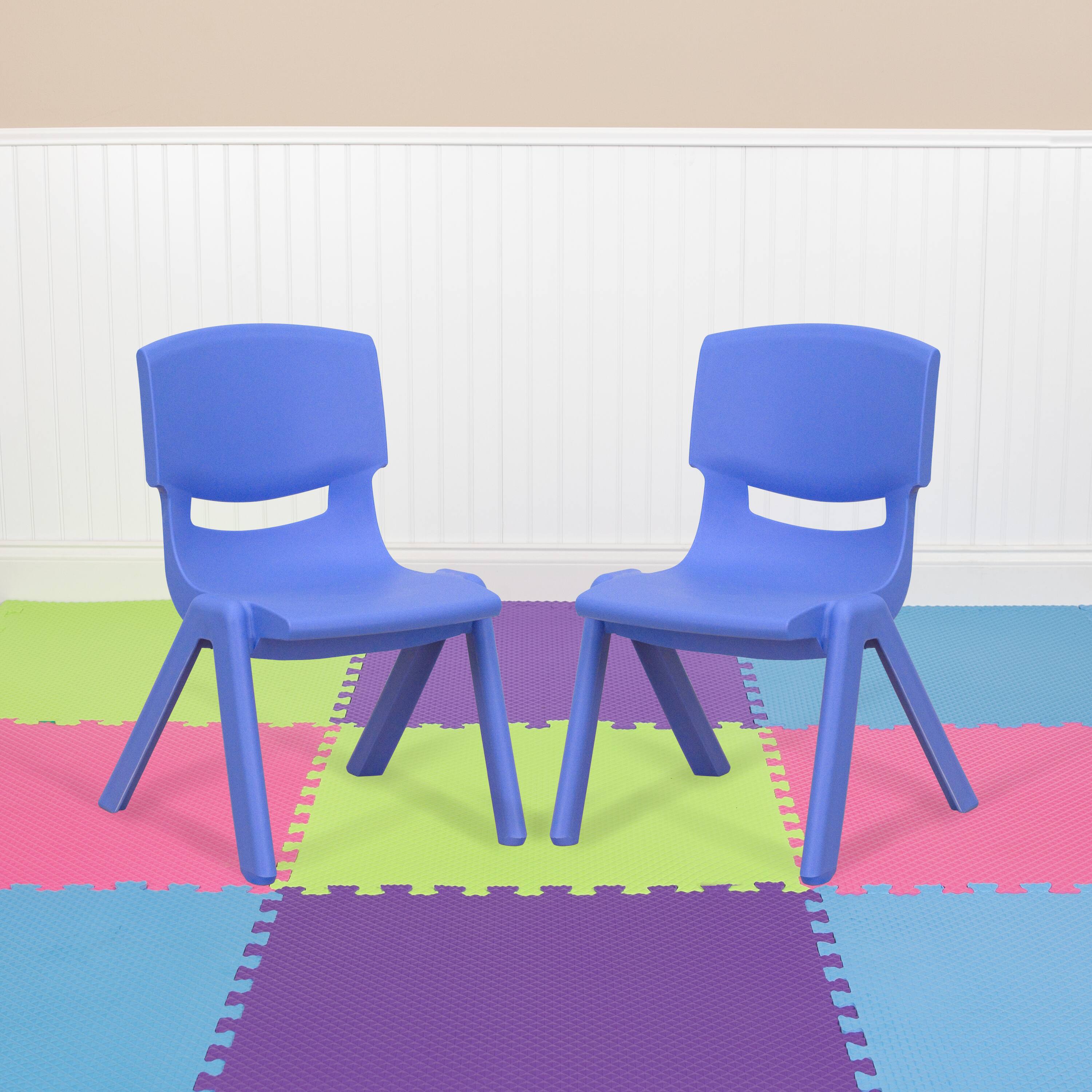 Alt View 2. Emma + Oliver - 10 Pack Plastic Stackable School Chair with 10.5" Seat Height - Blue.