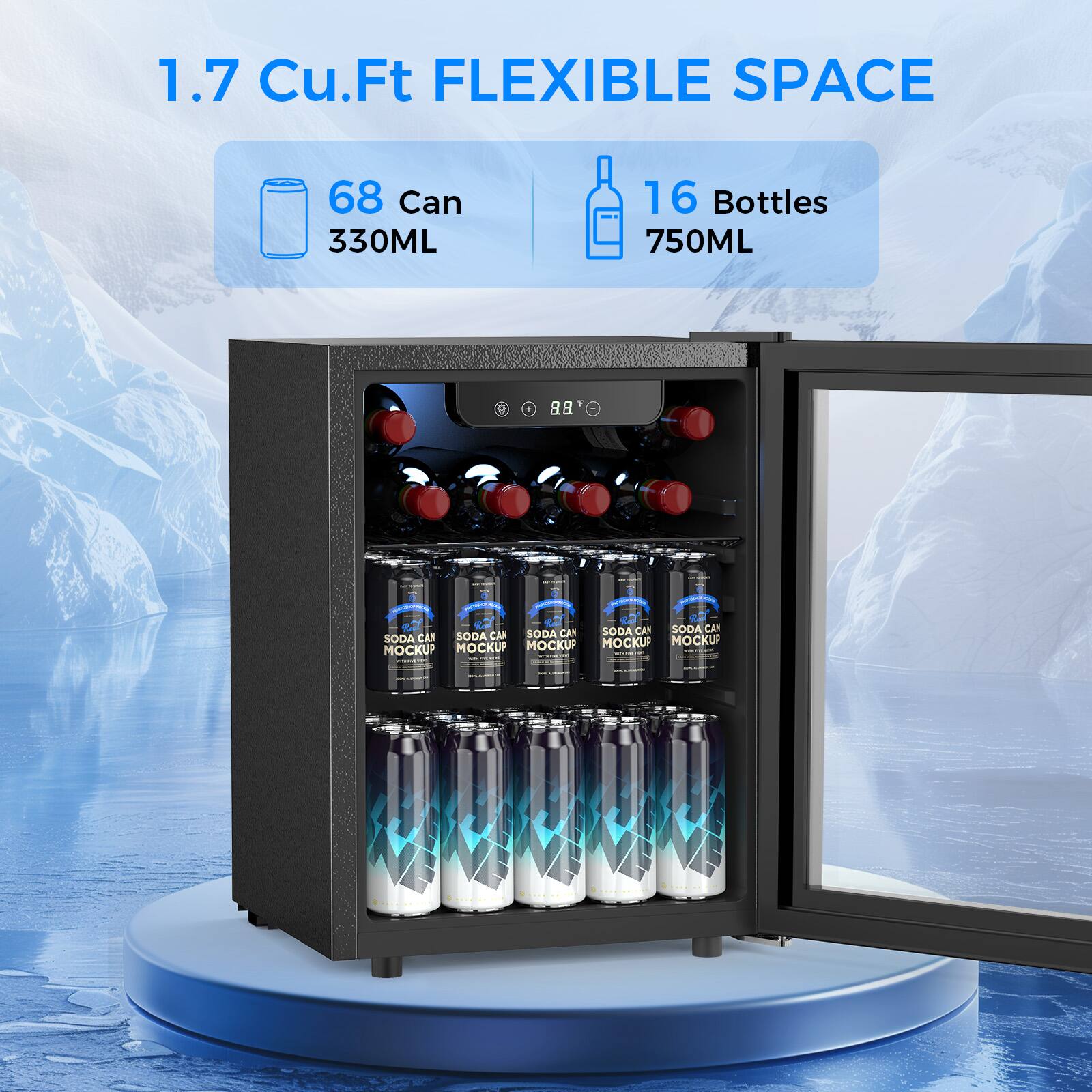 Electactic 16.93 in. Single zone 68 Cans Beverage Cooler Freestanding ...