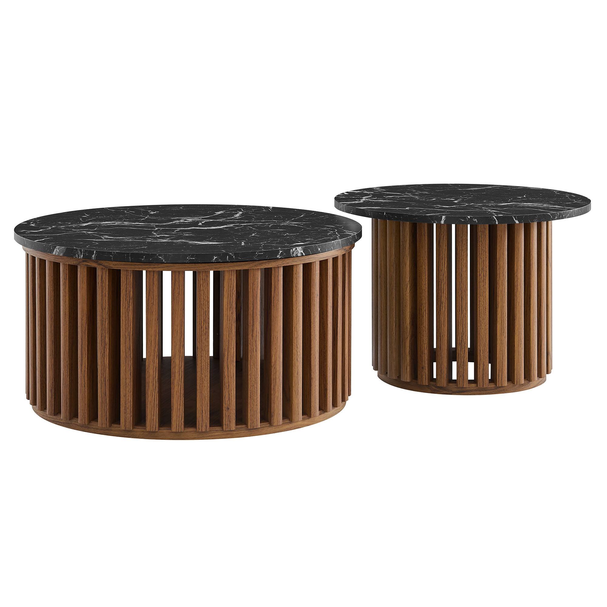 Angle. Modway - Fortitude Round Faux Marble Top Nesting Coffee Table Set by Modway - Walnut Black.