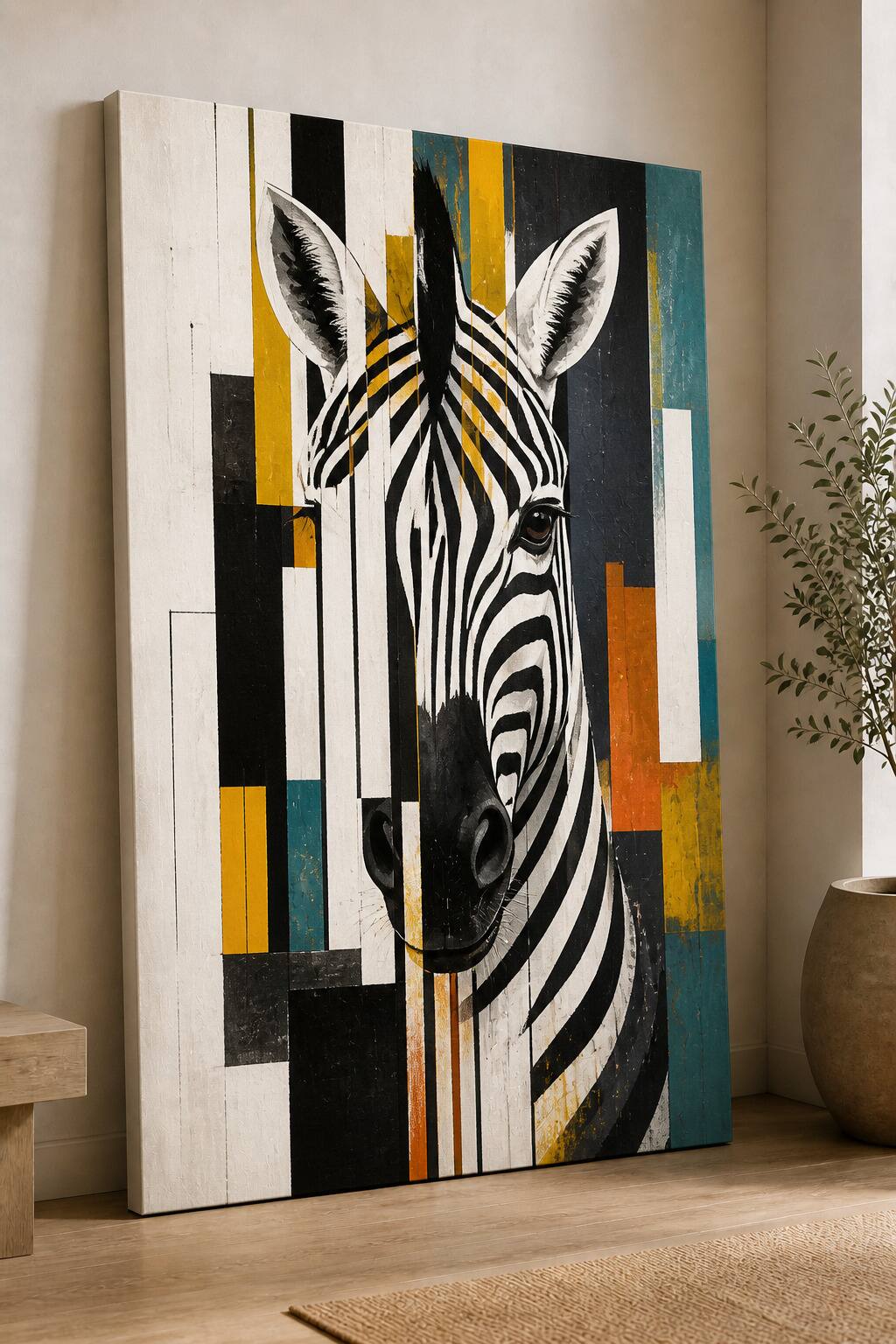 FC Design - Large Ready-to-Hang 24x36"- Zebra Art Painting Home Wall Décor - MultiColor