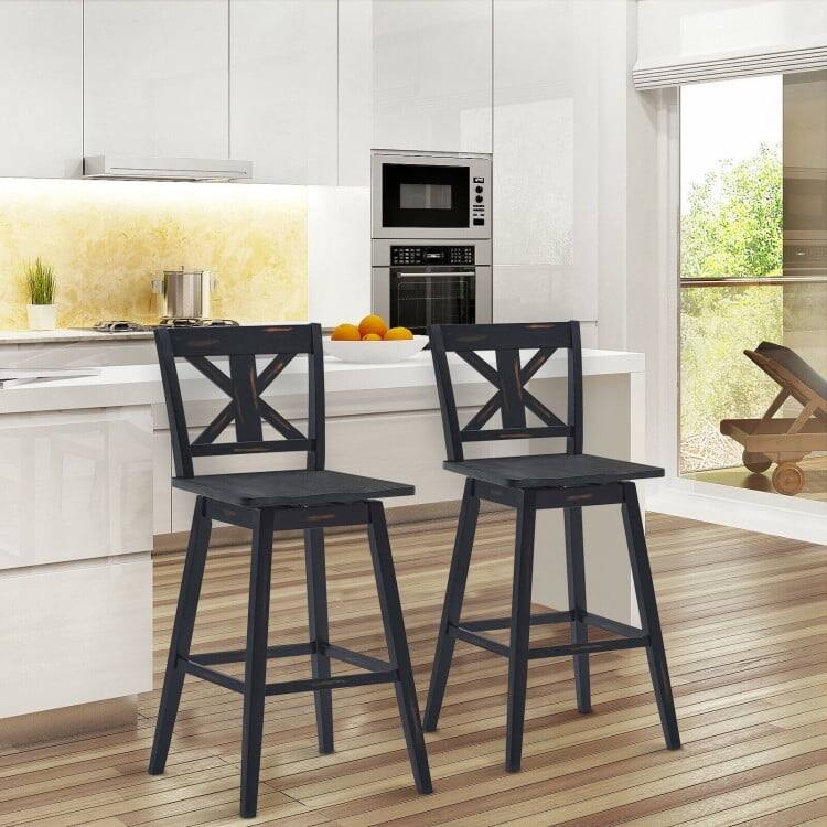 Back. Pefilos - Set of 2 360-Degree 360° Swivel Bar Stools for Home Restaurant-Black, Bar Height Stools, Counter Height Bar Stools - Black.