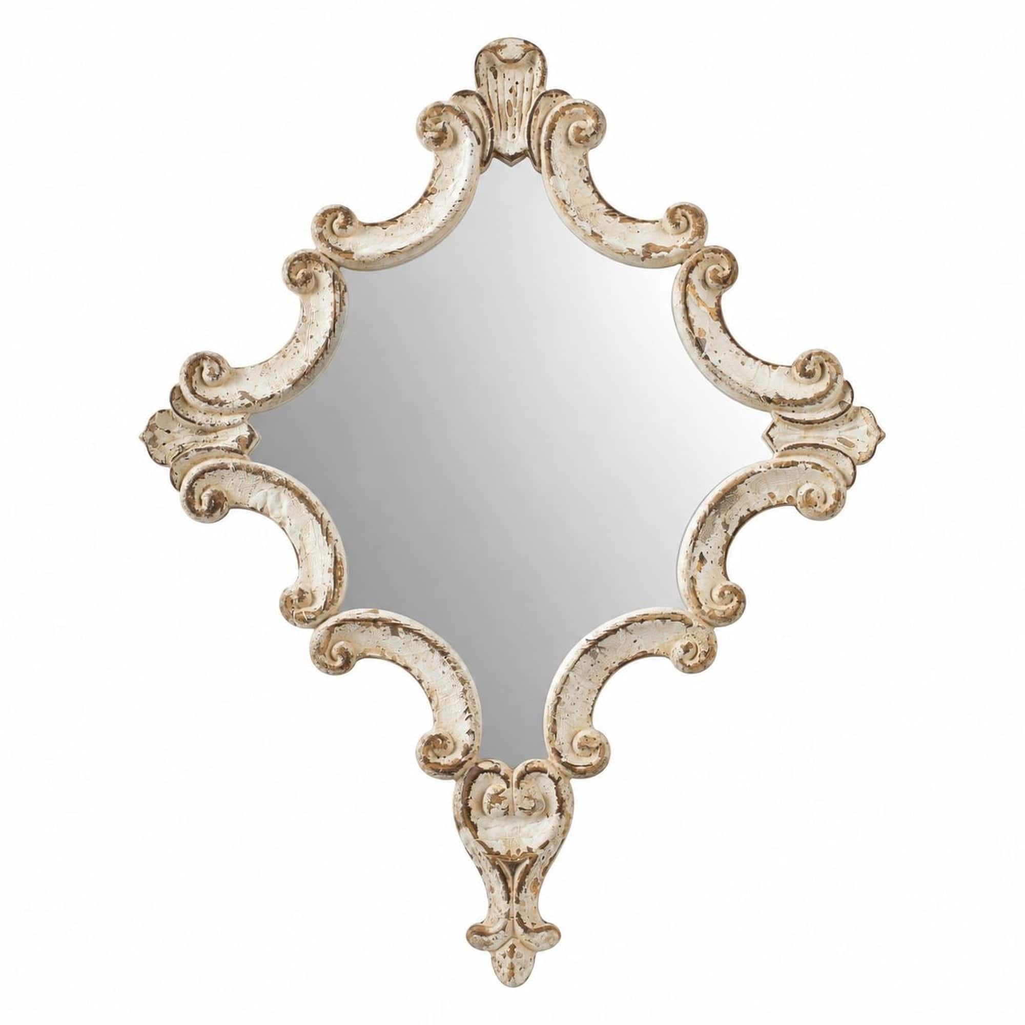 RYHNUYNE - 30 x 23.5 in White Diamond Scrollwork Accent Mirror, Fir Wood Frame, Distressed Finish, Wall Decor for Living Room - Antique White price history on PriceWatchPro