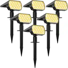RTMB - Solar Landscape Spotlights, Solar-Powered Security Lights, IP68 Waterproof - Warm White 6 Pack