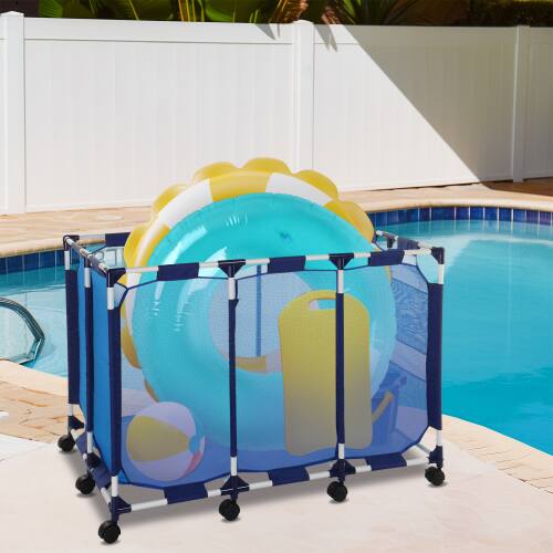 Alt View 5. Winado - 47x30x34in Pool Float Storage Organizer, Large Pool Storage Bin with Wheels for Pool Float, Toys Outdoor Indoor Pool - Blue.