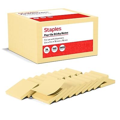Staples
Pop-Up Sticky Notes
For use with dispensers
3 in x 3 in (76 mm x 76 mm)
100 Notes
3600 Sheets
100 Pads