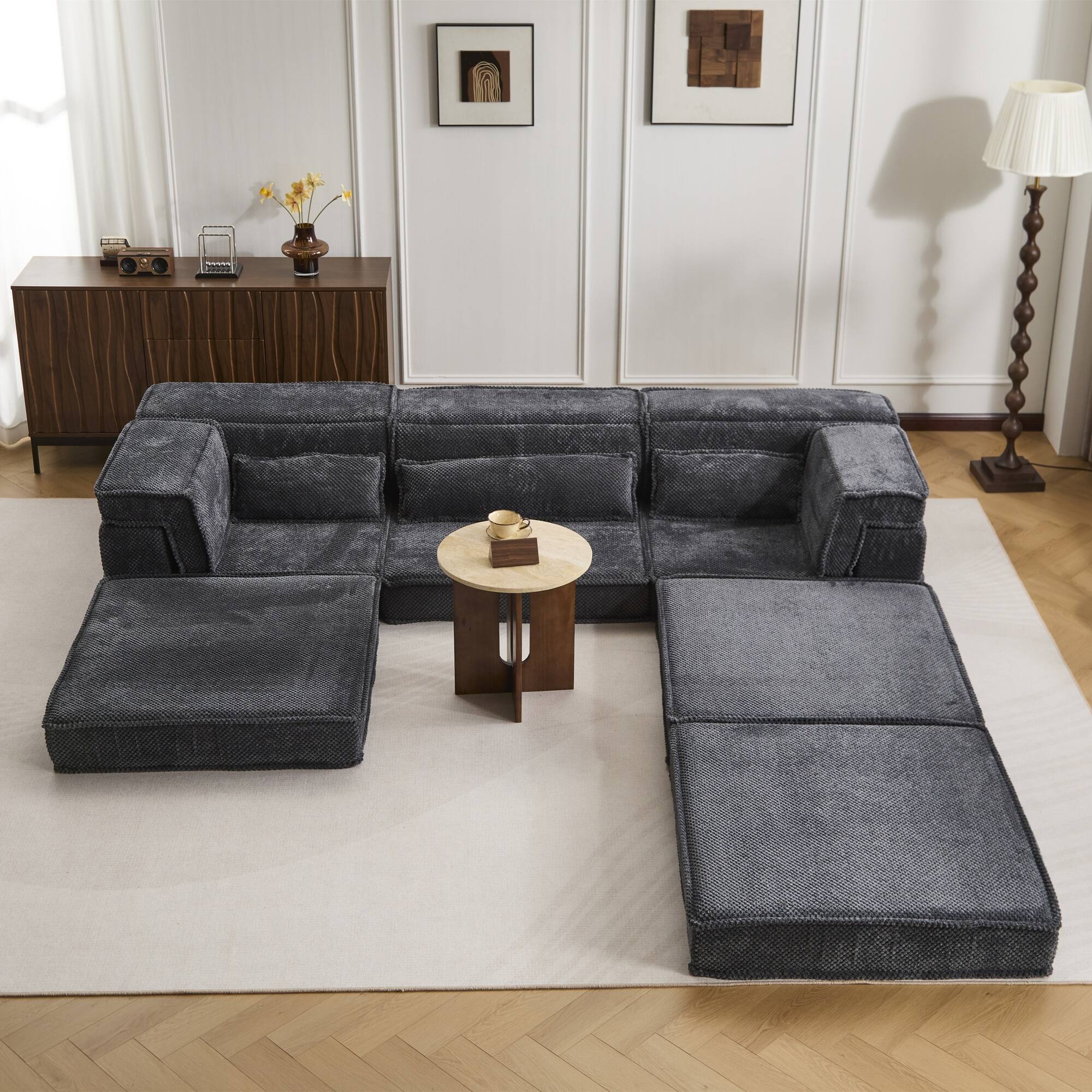 Left. Boyel Living - Modular Memory Foam Floor Sectional Sofa Bed - Dark Gray.