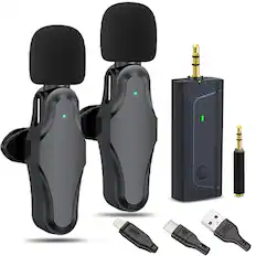 Front. Vivitar - Vidpro 2-Person Wireless Lavalier Microphone Set 60 ft Range 2.4GHz 3.5mm Plug TTRS Lightening and USB-C Adapter.