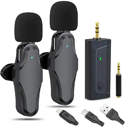 Front. Vivitar - Vidpro 2-Person Wireless Lavalier Microphone Set 60 ft Range 2.4GHz 3.5mm Plug TTRS Lightening and USB-C Adapter.