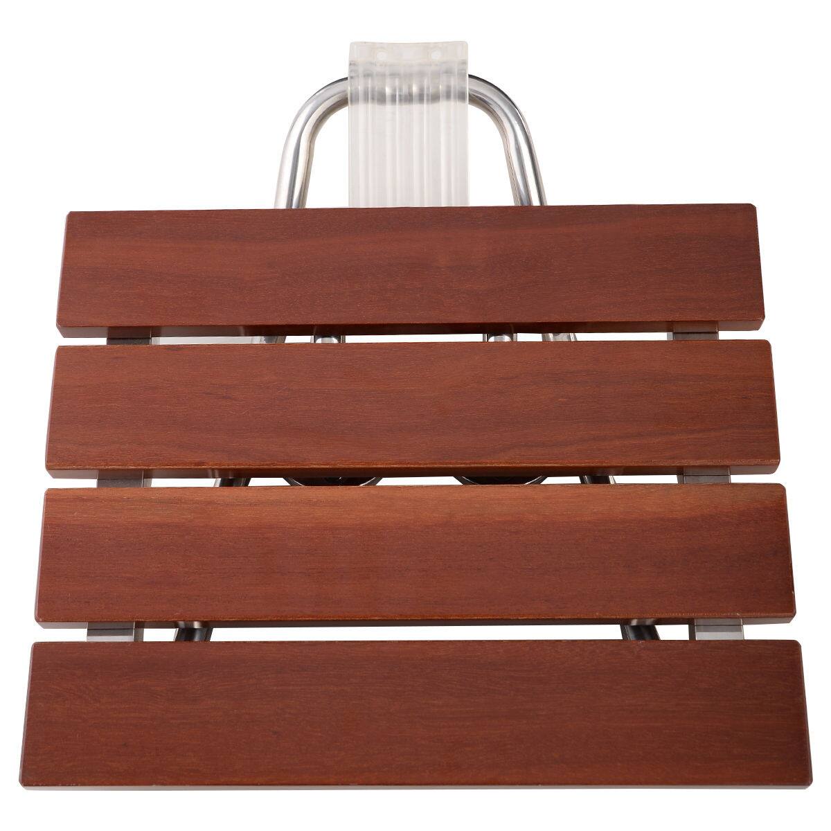 Alt View 3. Costway - Costway Folding Bath Seat Bench Shower Chair Wall Mount Solid Wood Construction - Brown,Sliver.