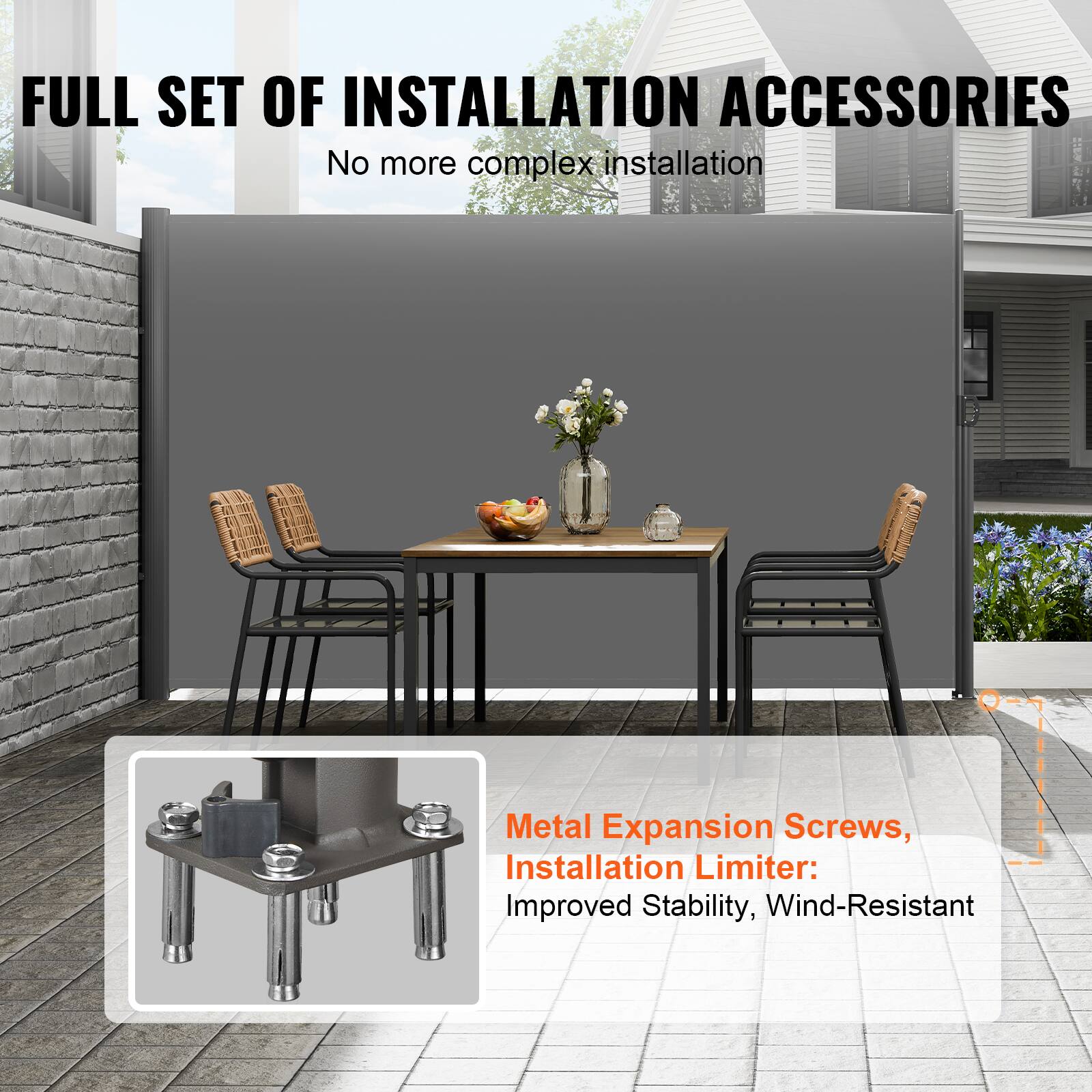 FULL SET OF INSTALLATION ACCESSORIES
No more complex installation
Metal Expansion Screws, Installation Limiter: Improved Stability, Wind-Resistant