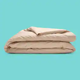 Sleepgram - Supima 400 Thread Count Cotton Duvet Cover with Travel Bag, Twin - Sand
