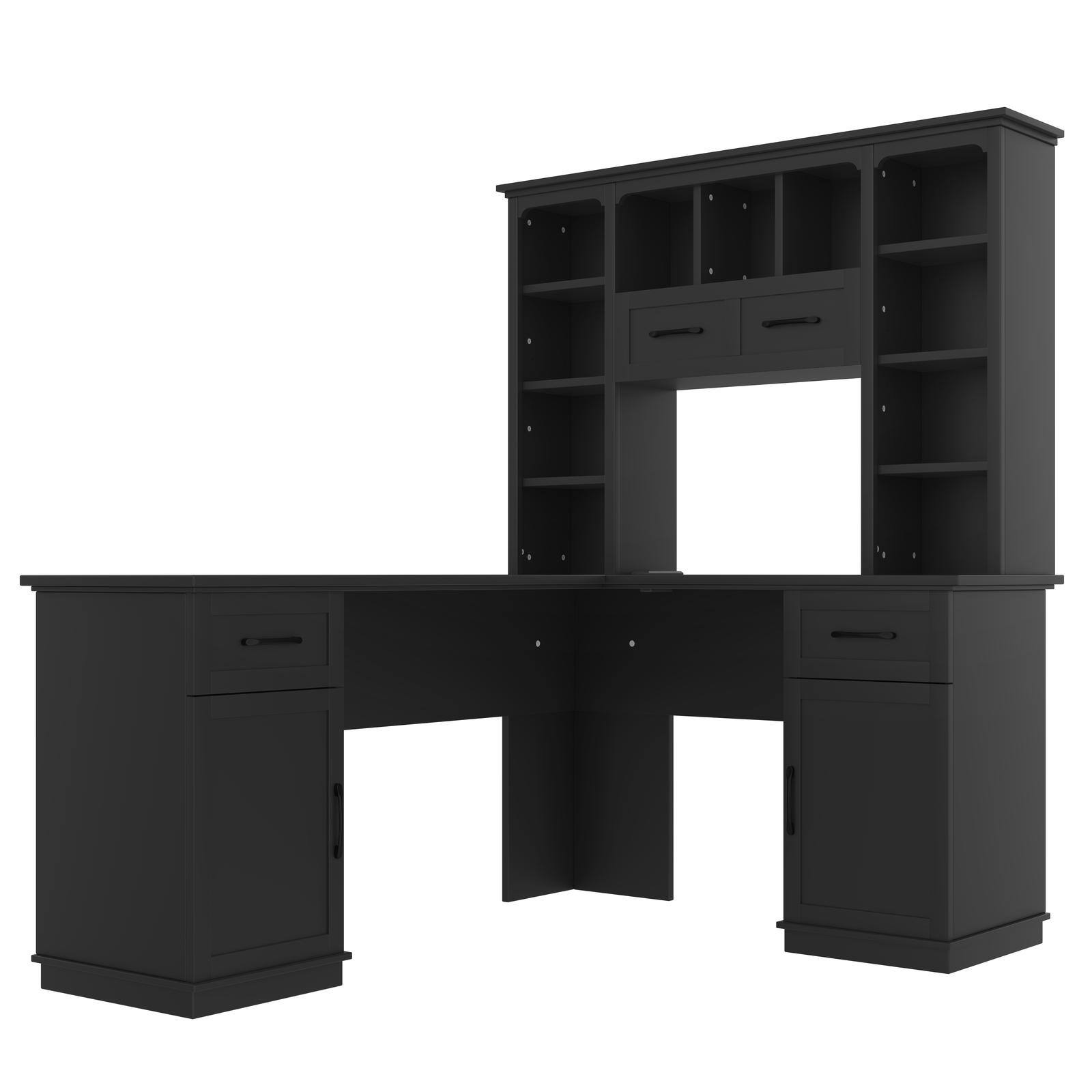 Alt View 4. Spaco - L-Shaped Computer Desk with Cabinets, Drawers, Shelves, Power Outlet for Office - Black.