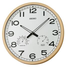 Seiko - 20" Ondo Splash Resist Thermometer Hygrometer Wall Clock - Brown