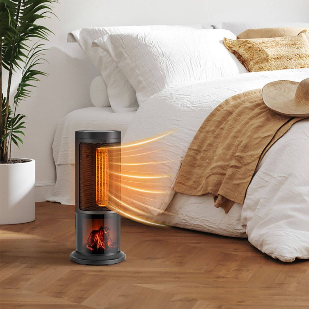 Front. Akoasm - 1500W Portable Tower Heater, Wide Oscillation for 250 Sq Ft, Dual Heat Settings, Remote, 3D Flame, Tip-Over Protection.