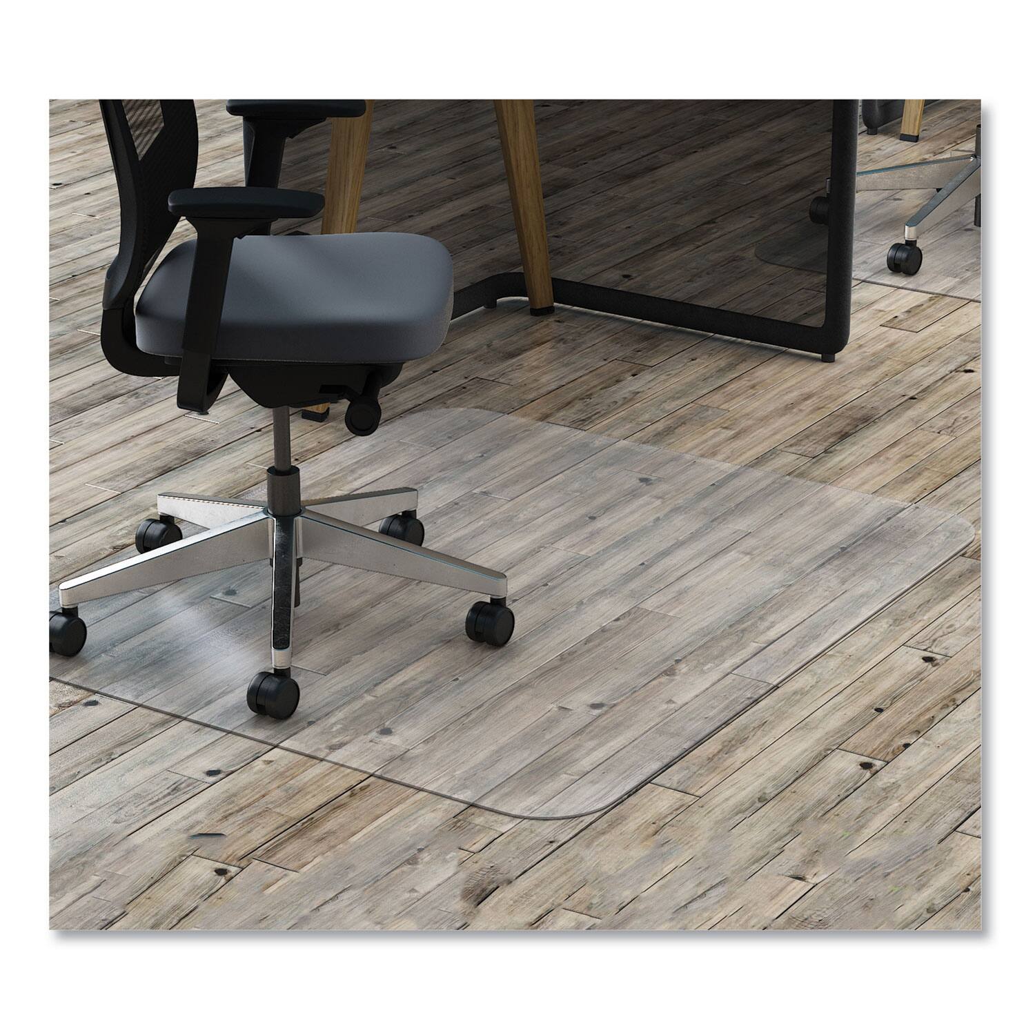 Front. Deflecto - EconoMat Non-Studded All Day Use Chair Mat for Hard Floors, Rectangular, 45" x 53", Clear, Ships Rolled - Clear.
