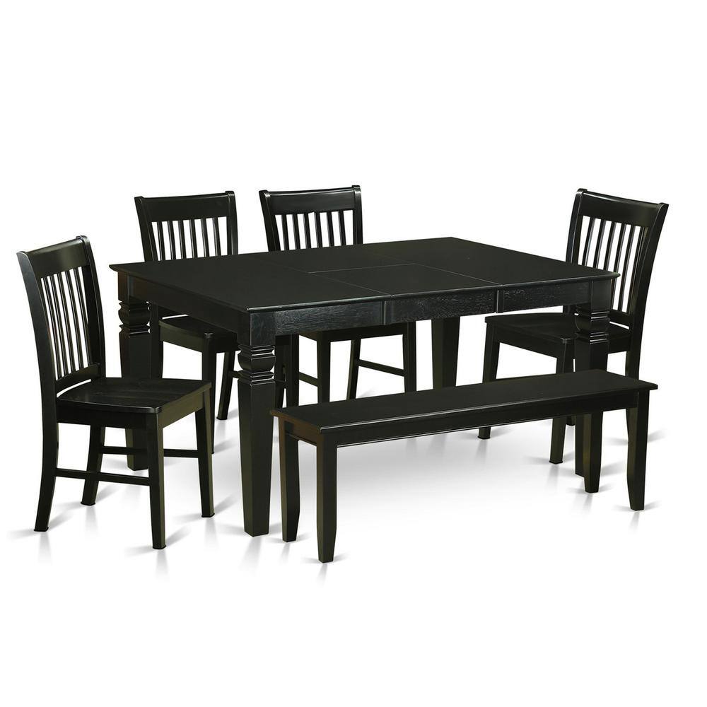 Back. East West Furniture - 6-Pc Kitchen dinette set - Table and 4 Kitchen Chairs and Bench - Black.
