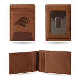 Rico Industries - Carolina Panthers Embossed Premium Brown Leather Front Pocket Money Clip Wallet - Multi