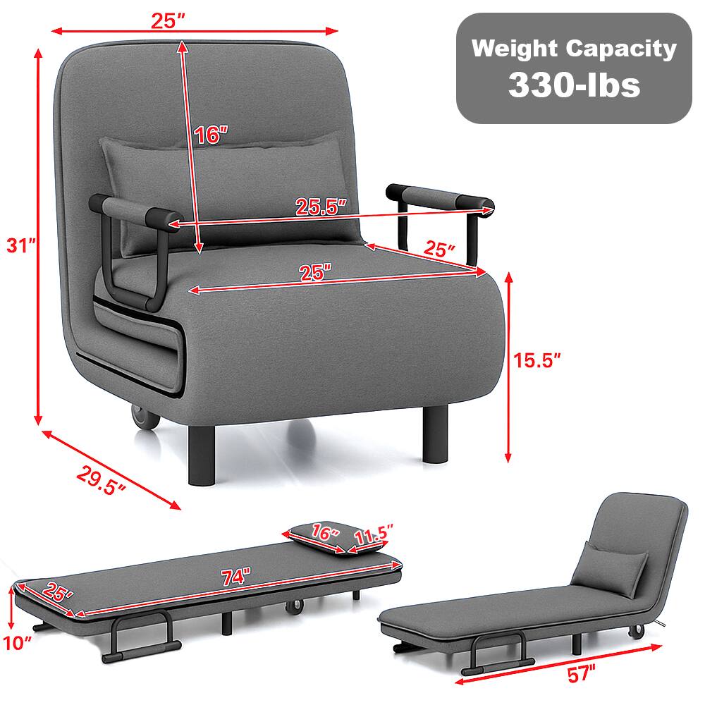 - Weight Capacity: 330-lbs
- 25" (Width)
- 16" (Height)
- 25.5" (Seat Width)
- 31" (Back Height)
- 25" (Armrest Width)
- 25" (Seat Depth)
- 29.5" (Overall Width)
- 15.5" (Armrest Height)
- 74" (Tray Table Length)
- 16" (Tray Table Width)
- 10" (Tray Table Height)
- 57" (Reclined Length)
- 11.5" (Reclined Height)