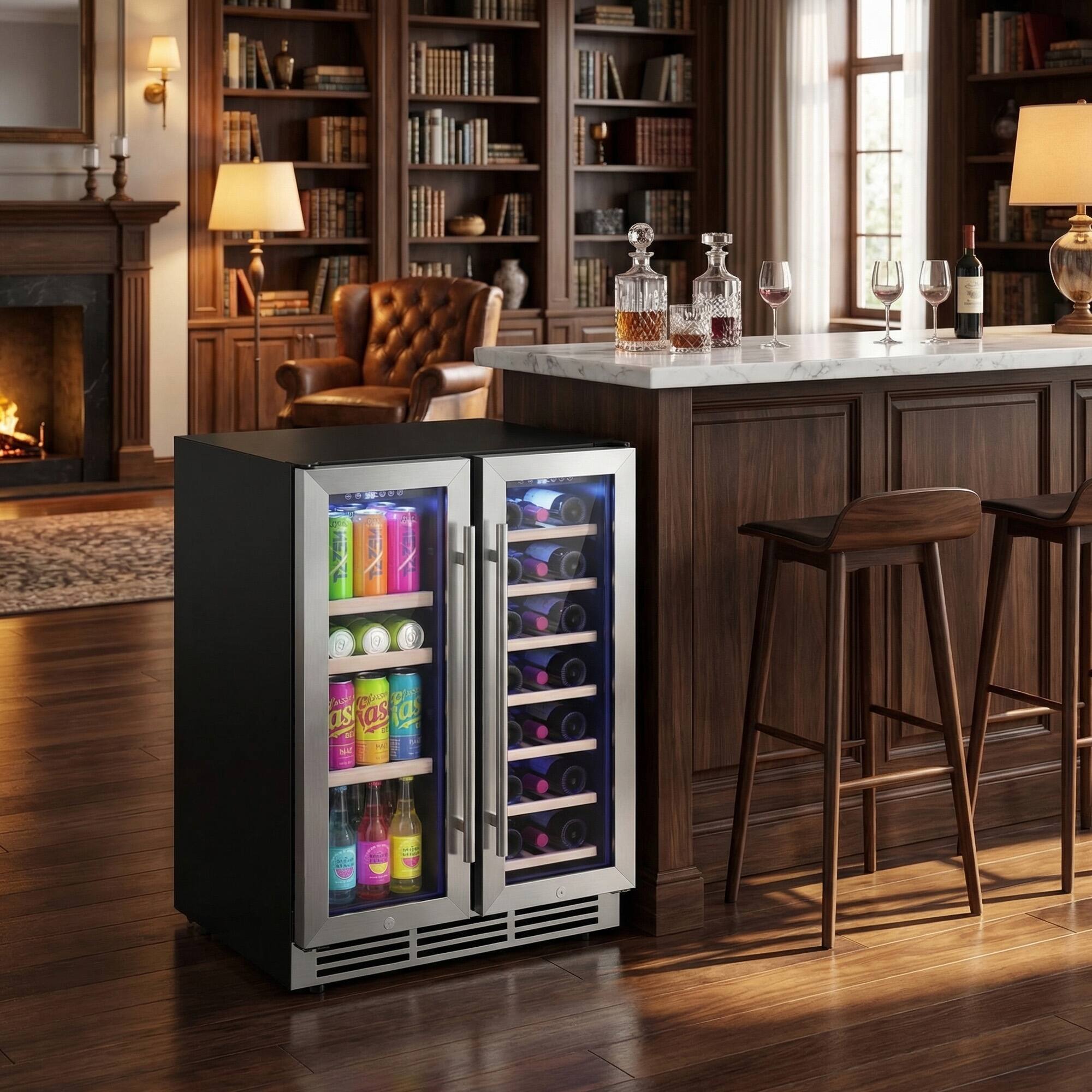 Alt View 7. SIMZLIFE - 4.7 cu. ft Built-in Dual Zone Beverage Refrigerator&Wine Fridge – 90 Can 21 Bottle Drink Cooler for Home Bar Office - silver.