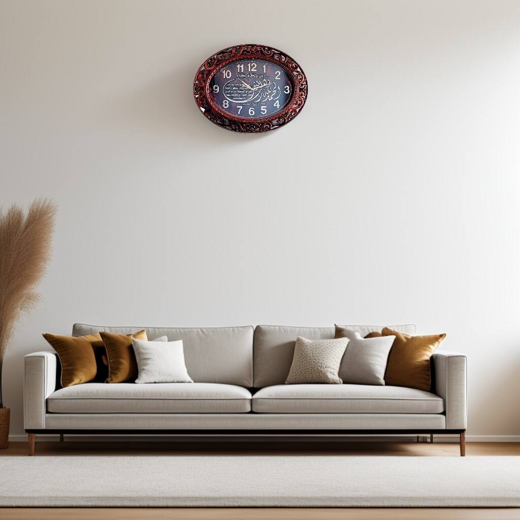 Angle. FC Design - 23"W Brown Antique-Style Islamic Oval Calligraphy Wall Clock - Multicolor.