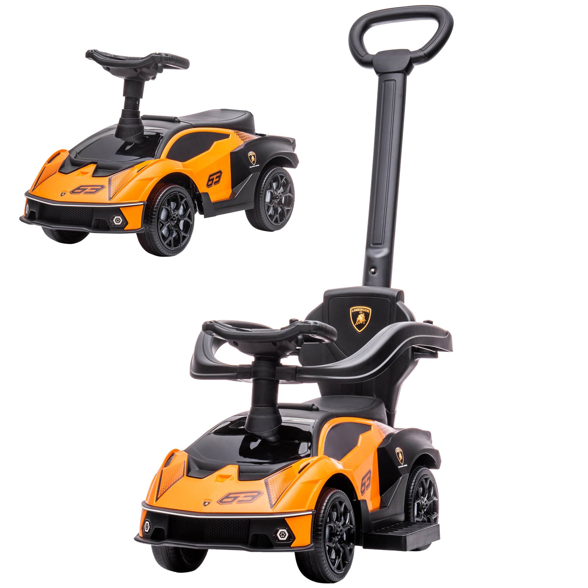 Front. Ecooso - Licensed Lamborghini 2-in-1 Toddler Push Car and Ride-On with Horn, Engine Sounds, and Storage for Ages 1–3 - Orange.