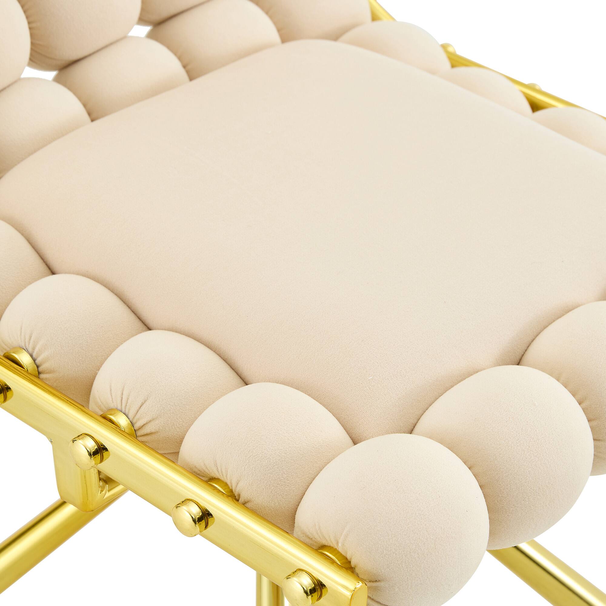 Alt View 9. Loheer - Loheer Swivel Accent Chair Cream Velvet Bubble Tufted Armless Dining Chair with Gold Metal Frame, 1.63 ft - Beige,Gold.