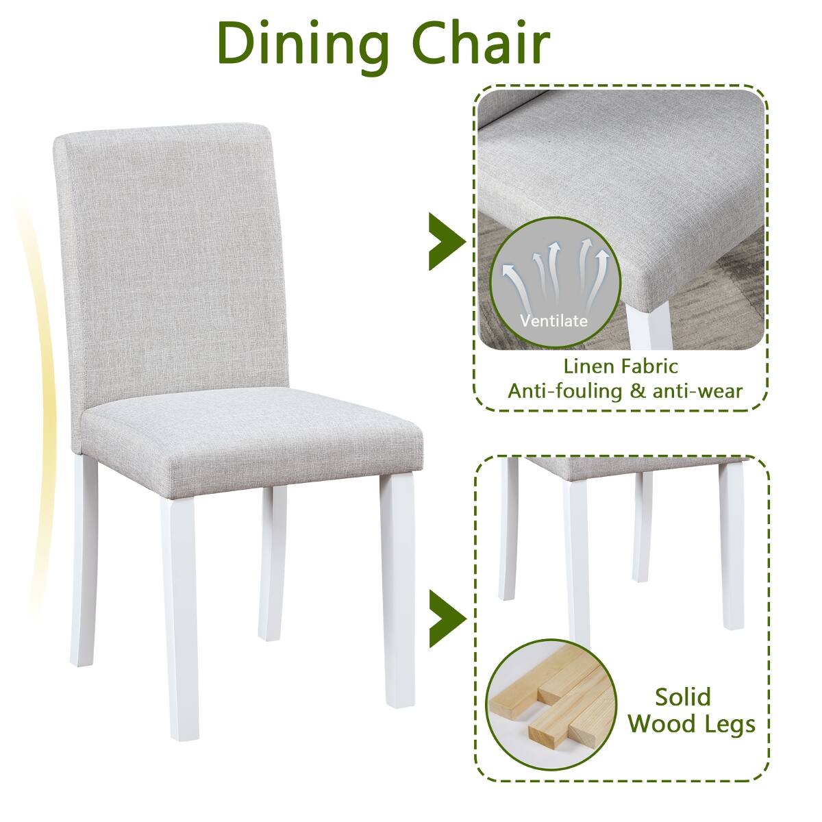Dining Chair

- Ventilate
- Linen Fabric Anti-fouling & anti-wear
- Solid Wood Legs