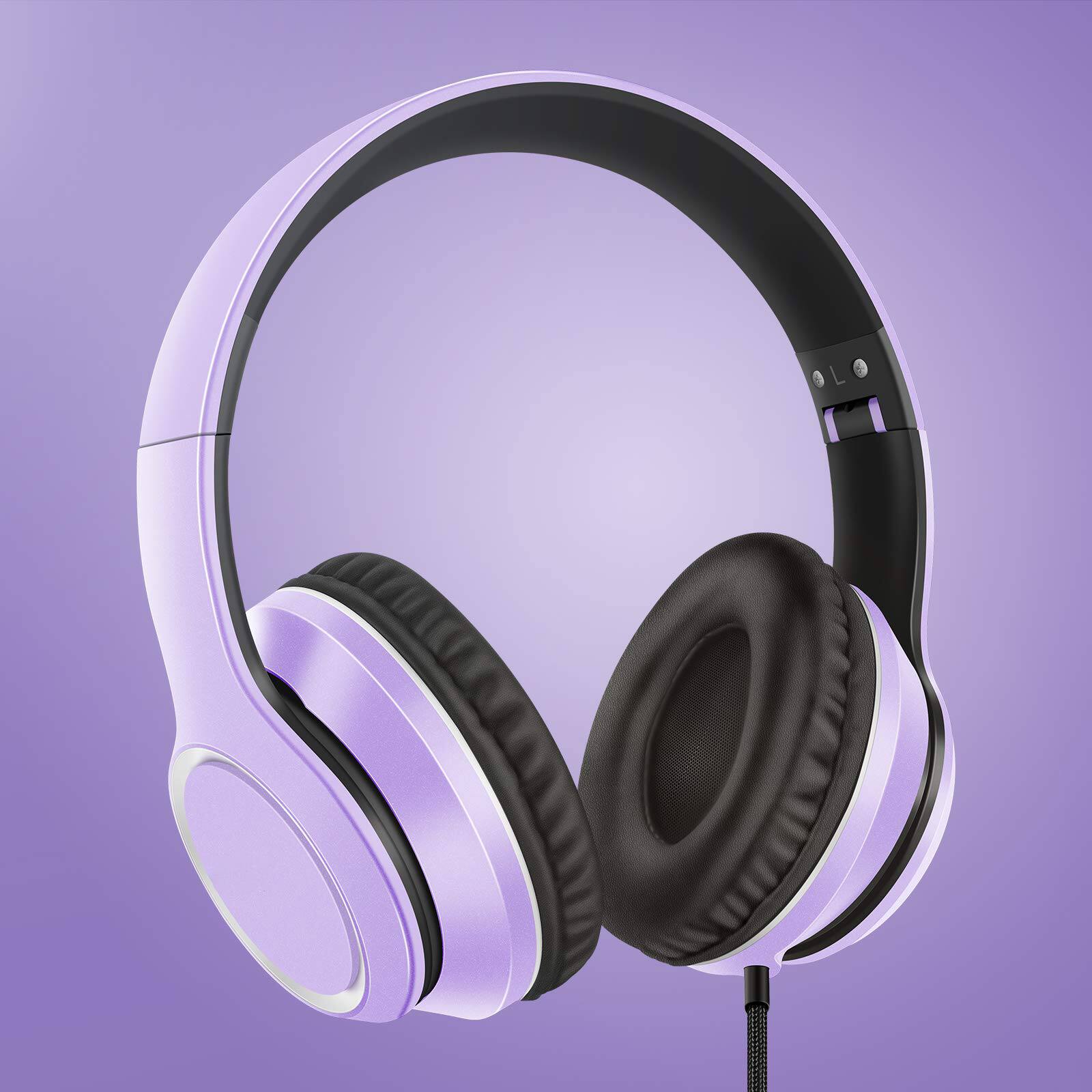 Alt View 2. GlowWise - Over-Ear Wired Headphones with Mic, Tangle-Free, Foldable, for Smartphone/Tablet/PC, Dark Purple - Dark Purple.