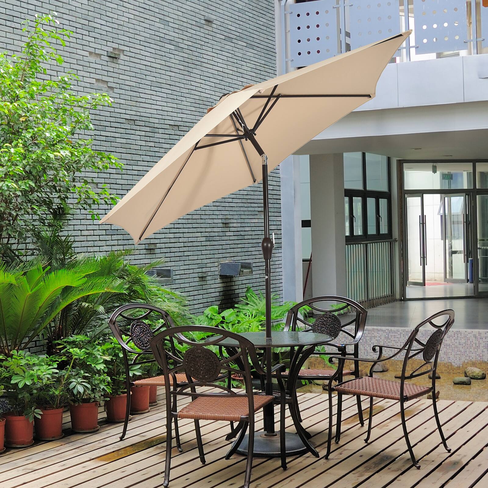 Alt View 5. Costway - 9Ft Outdoor Market Patio Table Umbrella Push Button Tilt Crank Lift Beige - Beige.