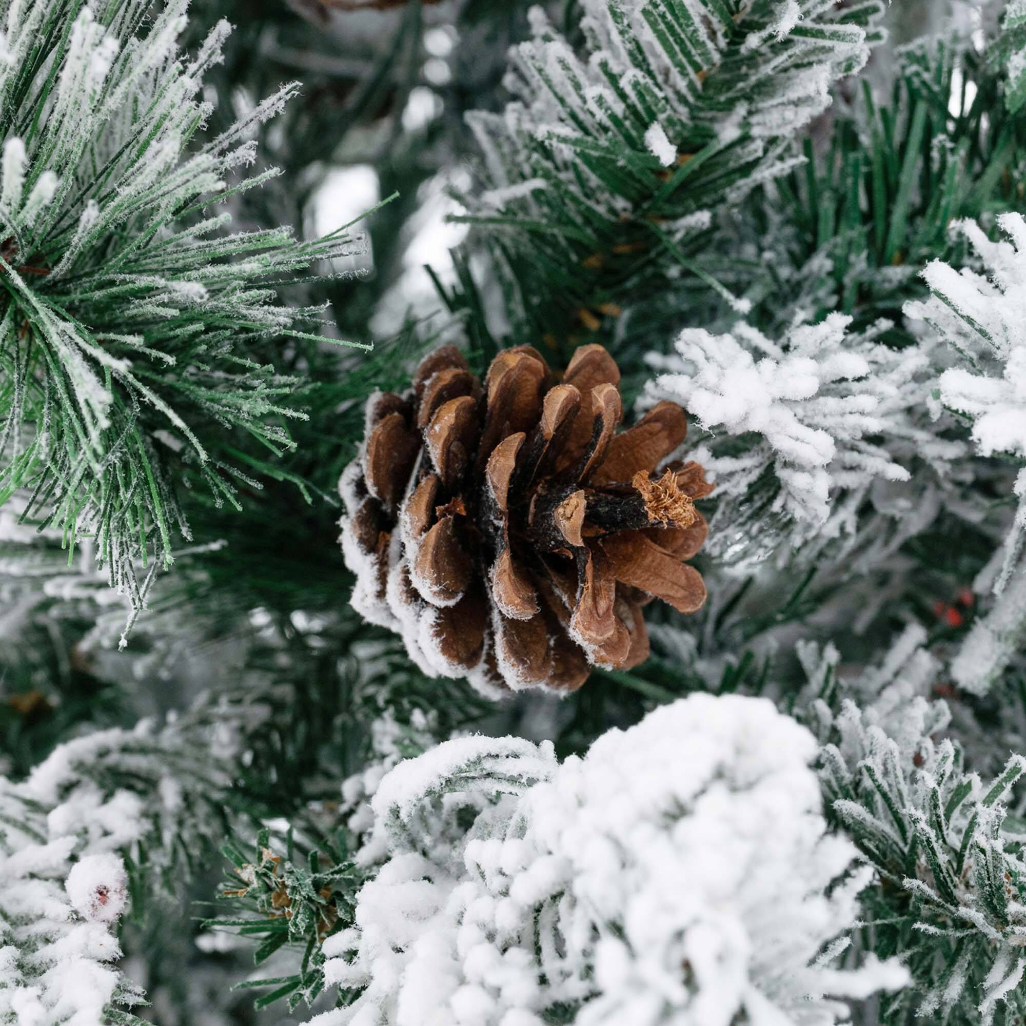 Alt View 20. Costway - 7 FT Pre-Lit Snow Flocked Christmas Tree Hinged Xmas Tree with 8 Modes 320 Lights - Green/White.