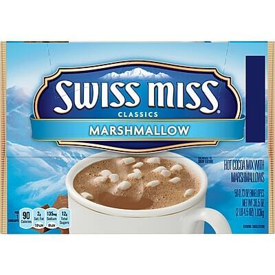 SWISS MISS  
CLASSICS  
MARSHMALLOW  

HOT COCOA MIX WITH MARSHMALLOWS  

2.2g Sat. Fat  
135mg Sodium  
12g Sugar  
90 Calories  
10% Daily Value  

NET WT 5.5 OZ (156g)