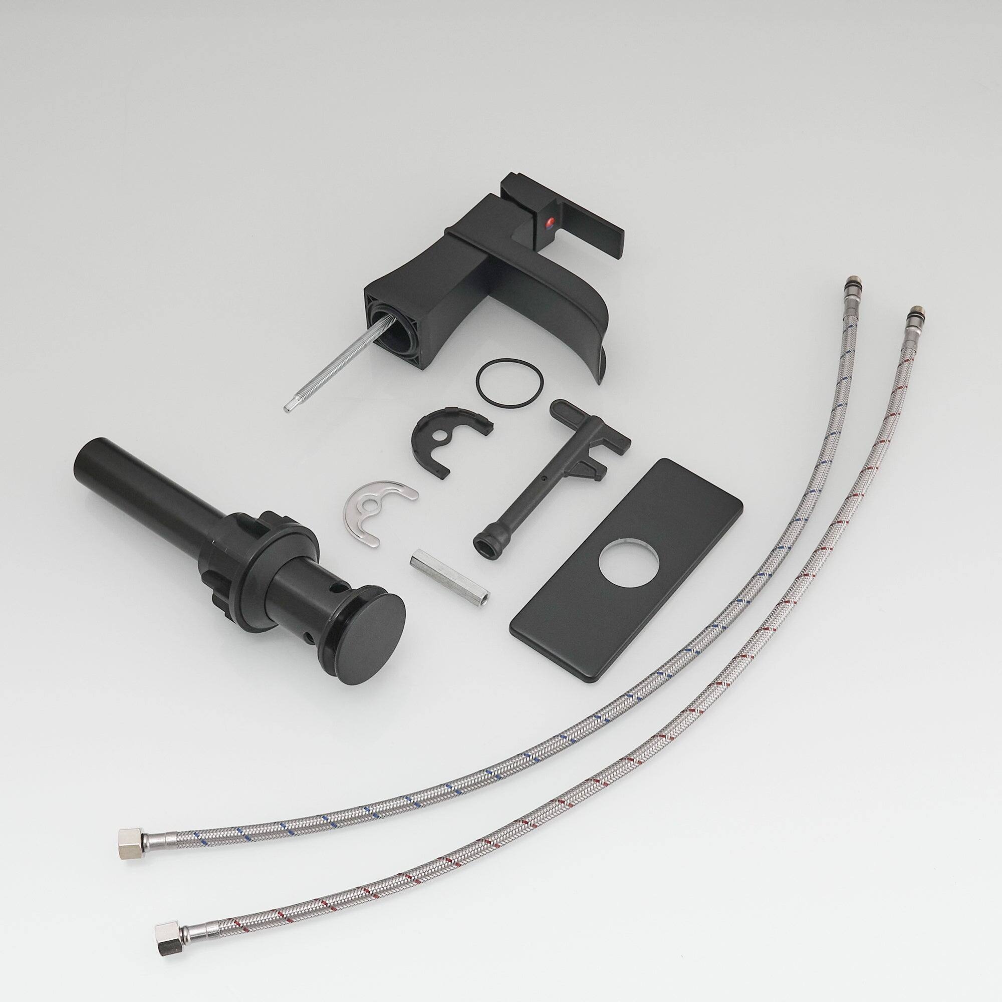 Alt View 1. Boyel Living - Single Handle Single Hole Bathroom Faucet with Deck Plate Included Pop Up Drain and Water Supply Hoses in Matte Black - Matte Black.