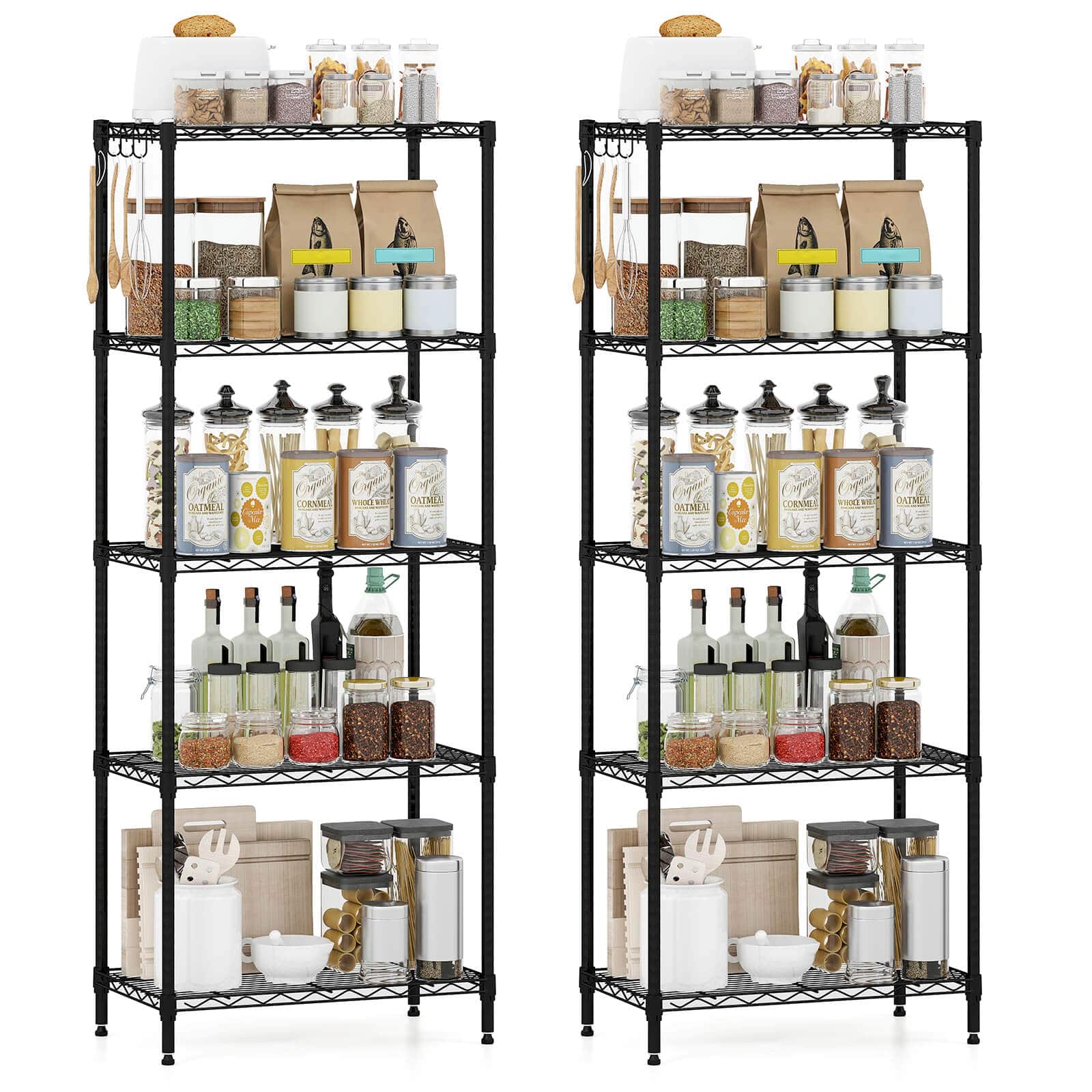 Costway - 2 PCS Metal Storage Shelving Unit 750 LBS Storage Organizer with V-Shaped Rack - Black