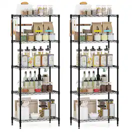Costway - 2 PCS Metal Storage Shelving Unit 750 LBS Storage Organizer with V-Shaped Rack - Black