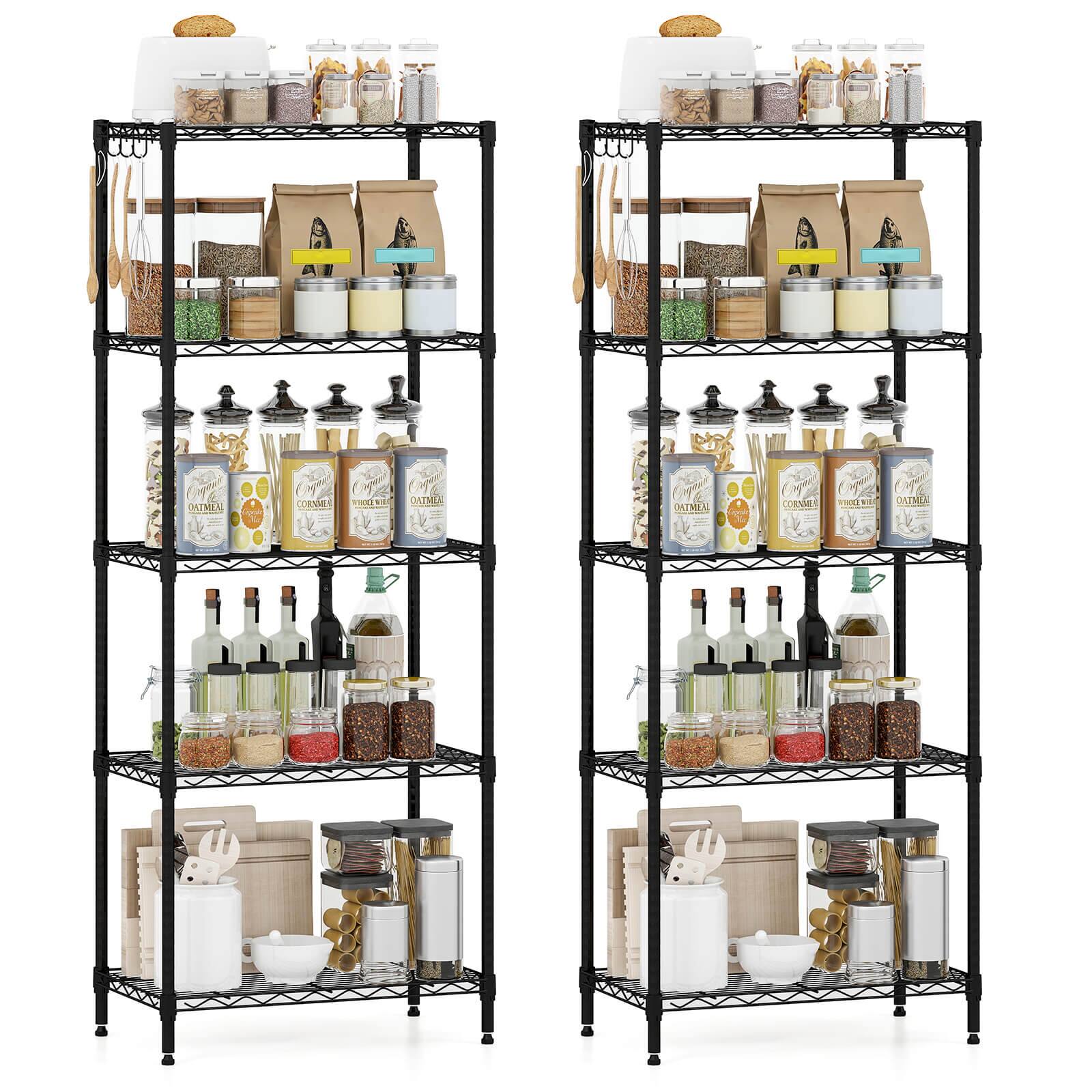 Costway - 2 PCS Metal Storage Shelving Unit 750 LBS Storage Organizer with V-Shaped Rack - Black