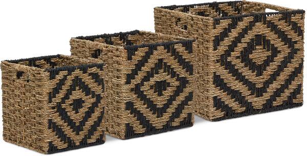 Angle. Finch - Finch Botswana Two Tone Woven Basket, Set of 3, Natural - Natural.