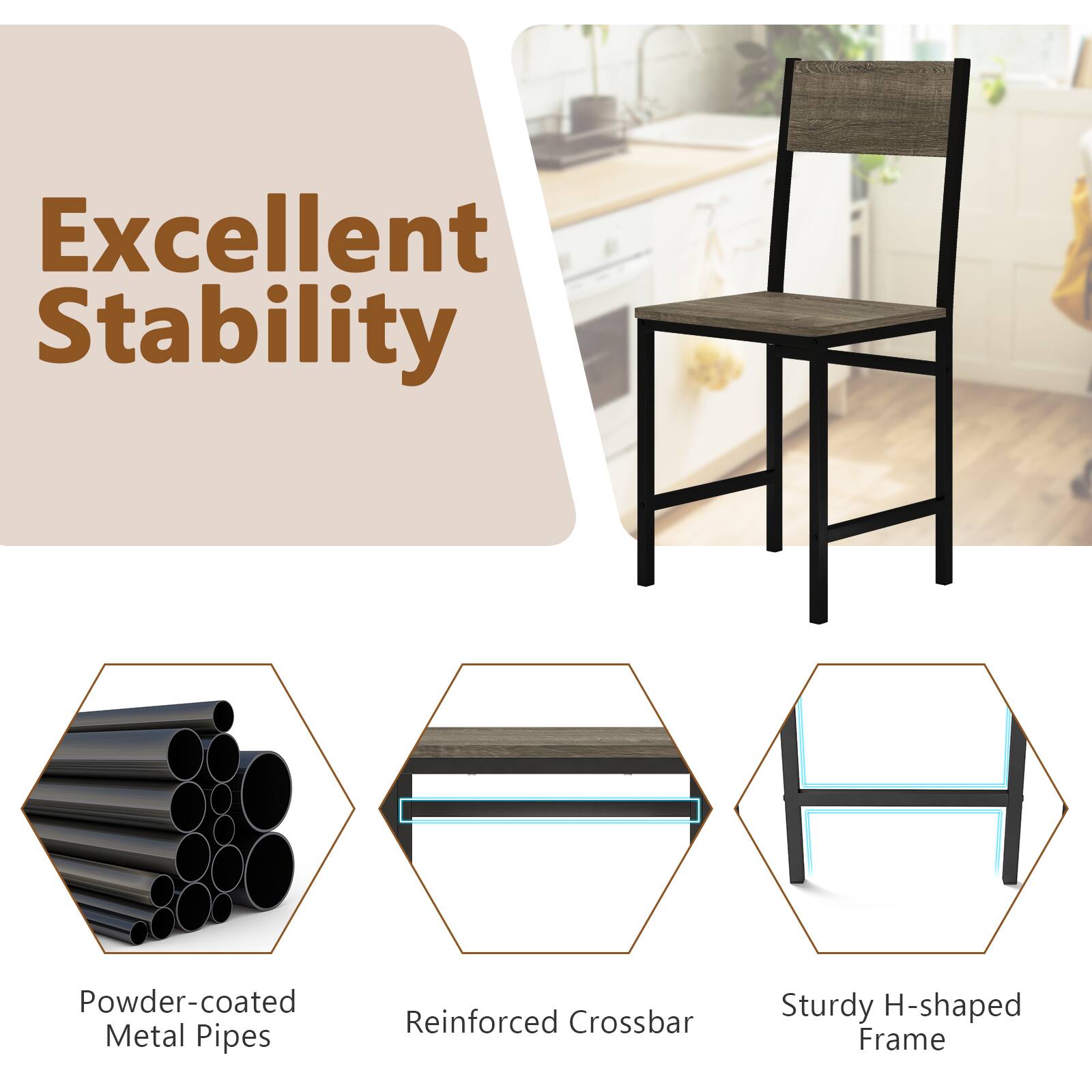 Excellent Stability

- Powder-coated Metal Pipes
- Reinforced Crossbar
- Sturdy H-shaped Frame