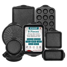 Bakken- Swiss - BAKKEN 8-Piece Kitchen Oven Baking Pans Set - Deluxe Nonstick Coating, Professional Grade Carbon Steel Bakew - Gray Marble